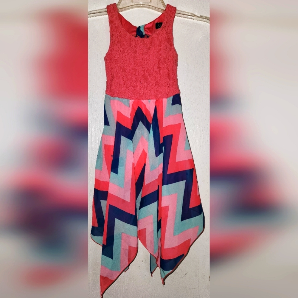Lilt Girls Chevron Stripes Coral/Blue Sleeveless Size 7